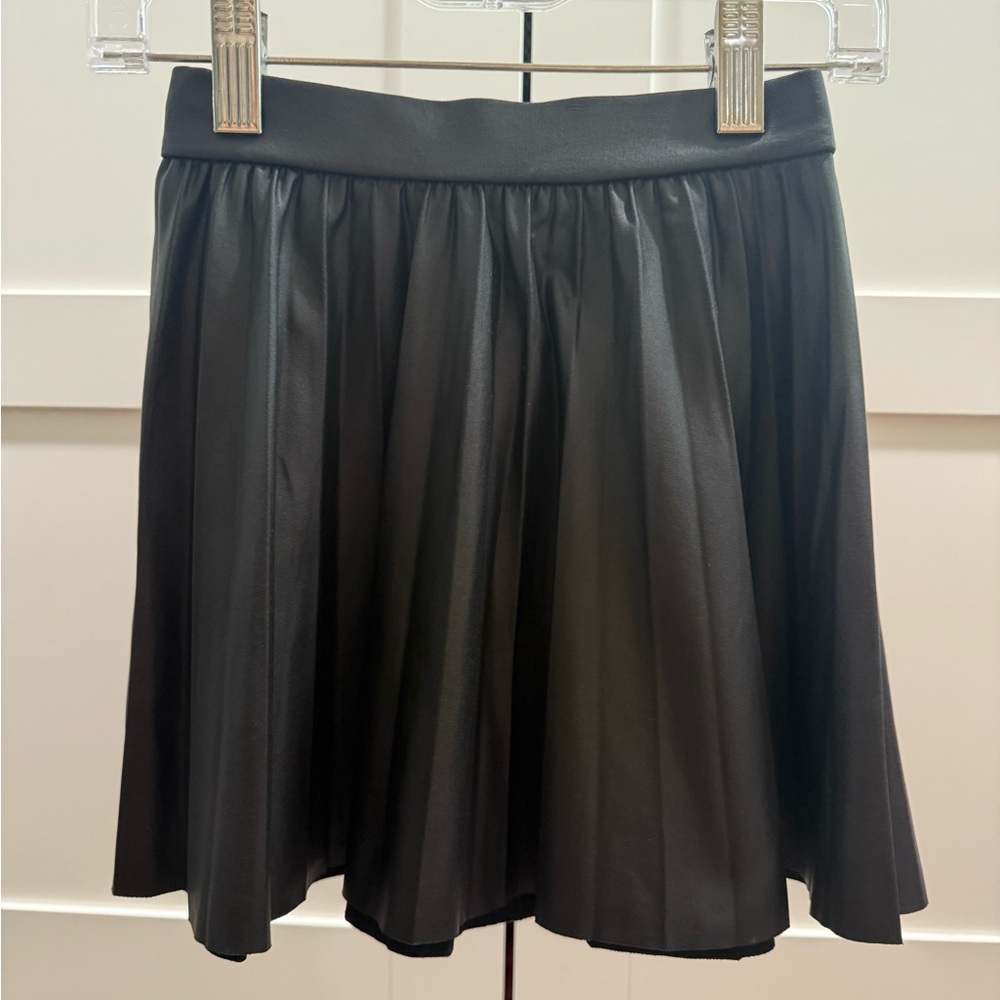 Zara Girls Faux Leather Pleated Black Skirt